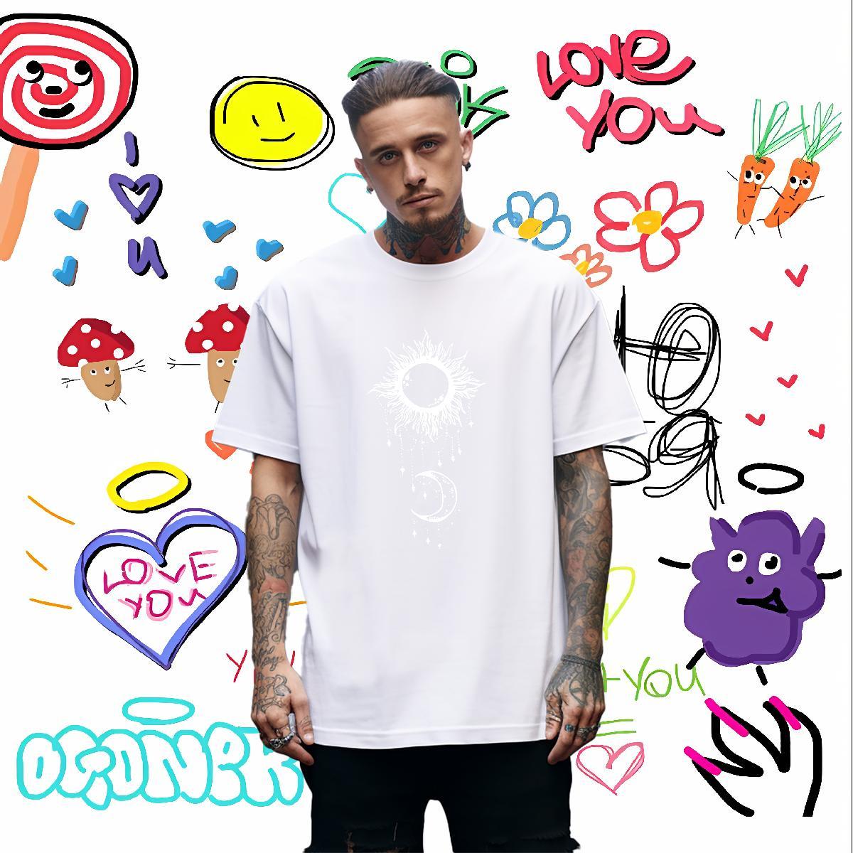 T-Shirts for Men 100% Cotton 230g universe Anime Printing Street Crew Neck Breathable Customized Print Couples T Shirts New Arrival Comfortable Tees