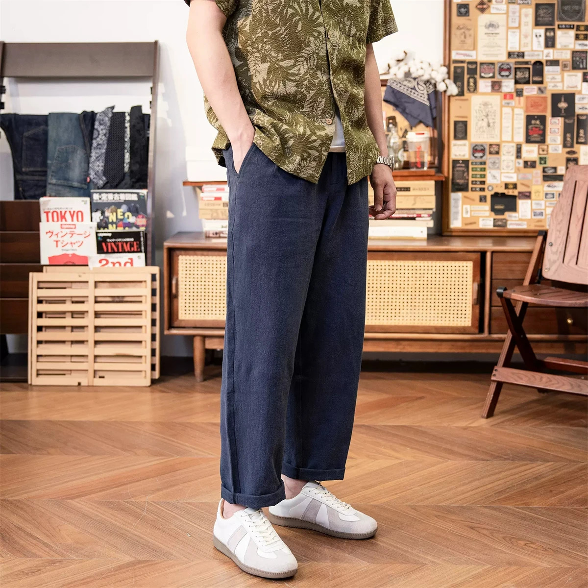 Red Tornado Mens Cotton Linen Casual Pants Old Money Style Breathable Trousers 240806