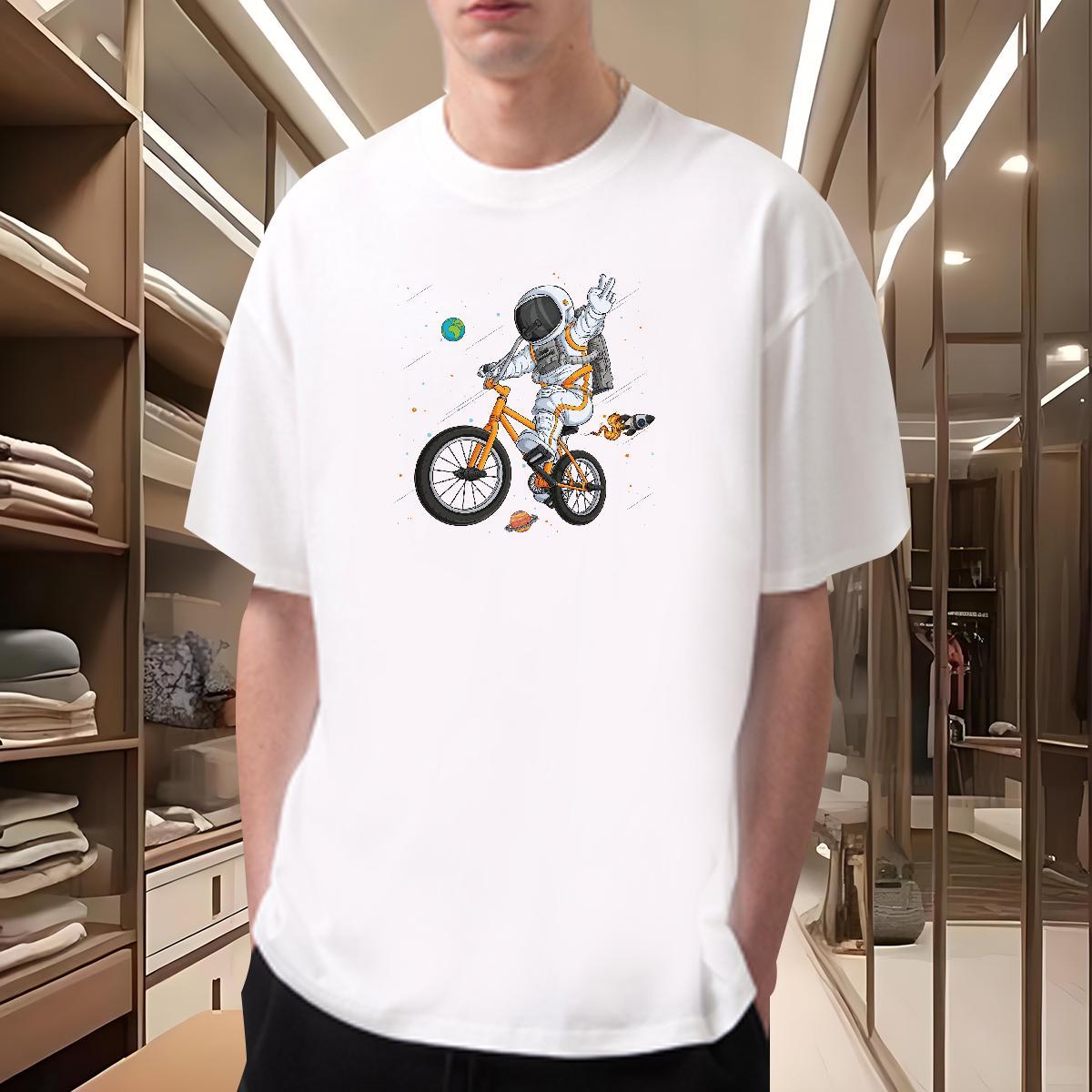 T-Shirts 230g 100% Cotton cosmonaut Casual Beach O-Neck Short Sleeve DIY Printed Men Clothes T-Shirt Fashion Design Brand Tops