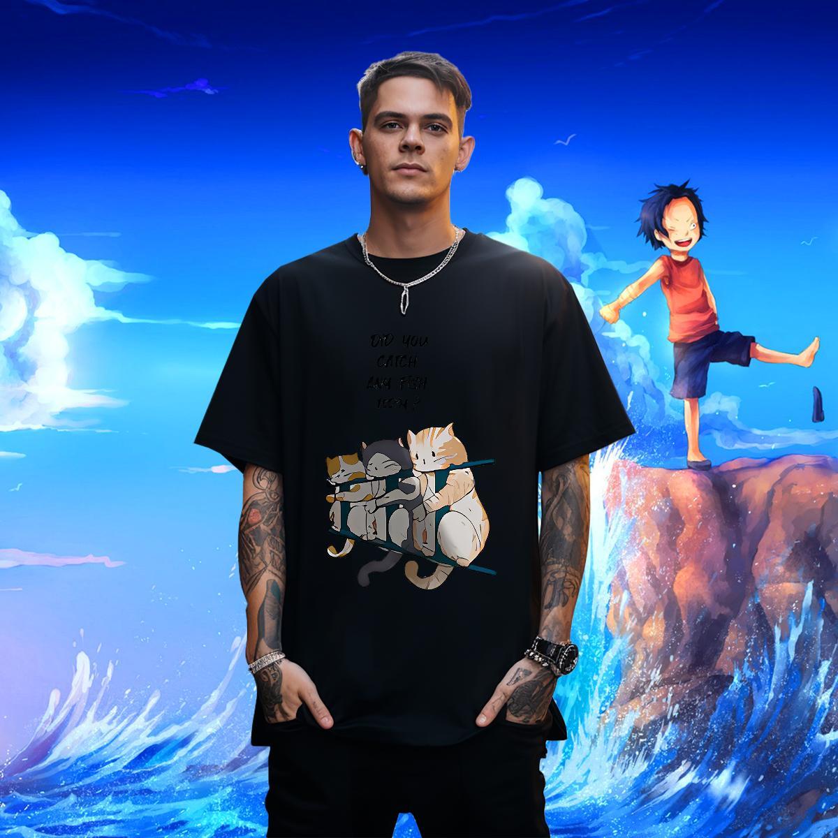 T-Shirts for Men 230g Pure Cotton cat Casual Daily Wear Crew Neck Breathable Customized Print Men Tshirts Factory Direct Popular Clothes