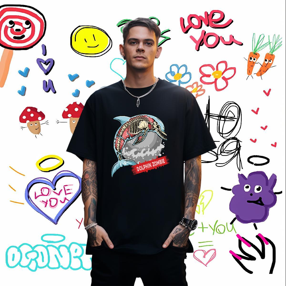 Fashion Casual T Shirt For Man 100% Cotton 230g Halloween Sports Casual Clothes Breathable Short Sleeve Wholesale Mens Tshirts Black Oversized