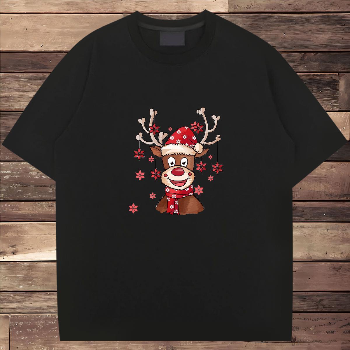 Free Shipping T-Shirts 230g Cotton Christmas Sports Casual Tops Tees Short Sleeve Soft Cool Design Men Tees Cartoon Print