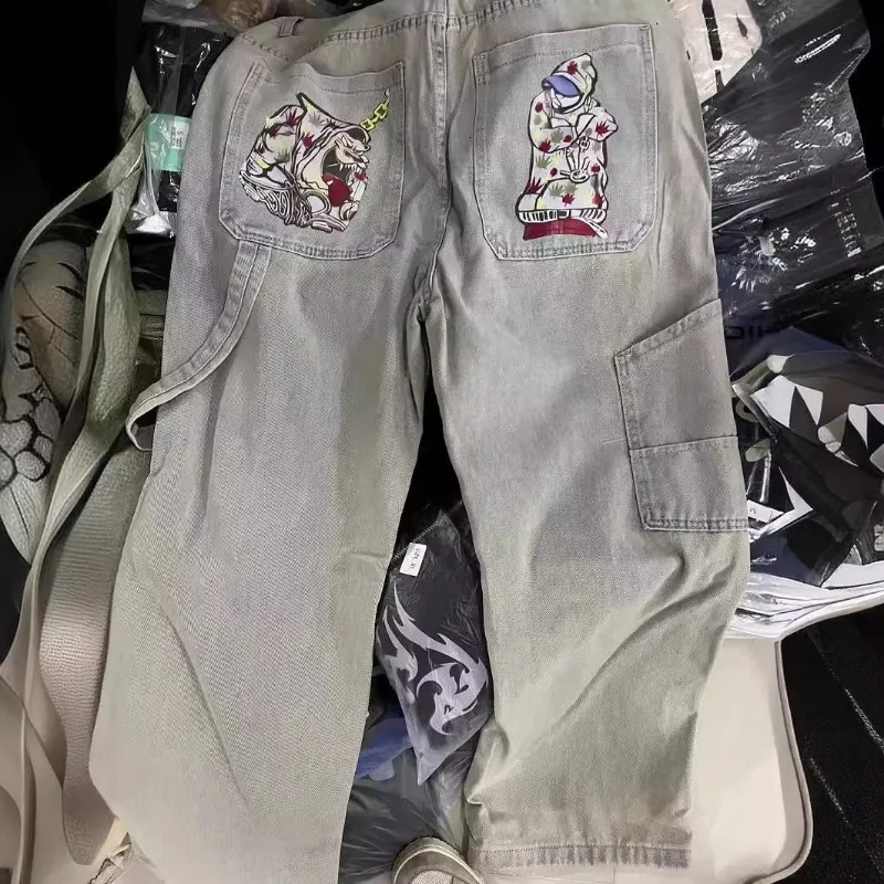 Deeptown Vintage Y2k Oversized Jeans Harajuku Streetwear Hip Hop Embroidery Denim Pants Baggy Japanese 2000s Gothic Trousers 240806