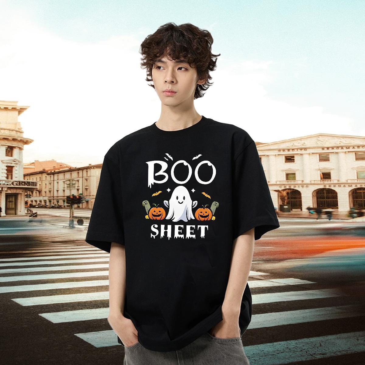 Free Shipping Man T Shirts 230g Cotton halloween Hip Hop Street Clothes O-Neck Short Sleeve Unisex Men Tees DIY Anime