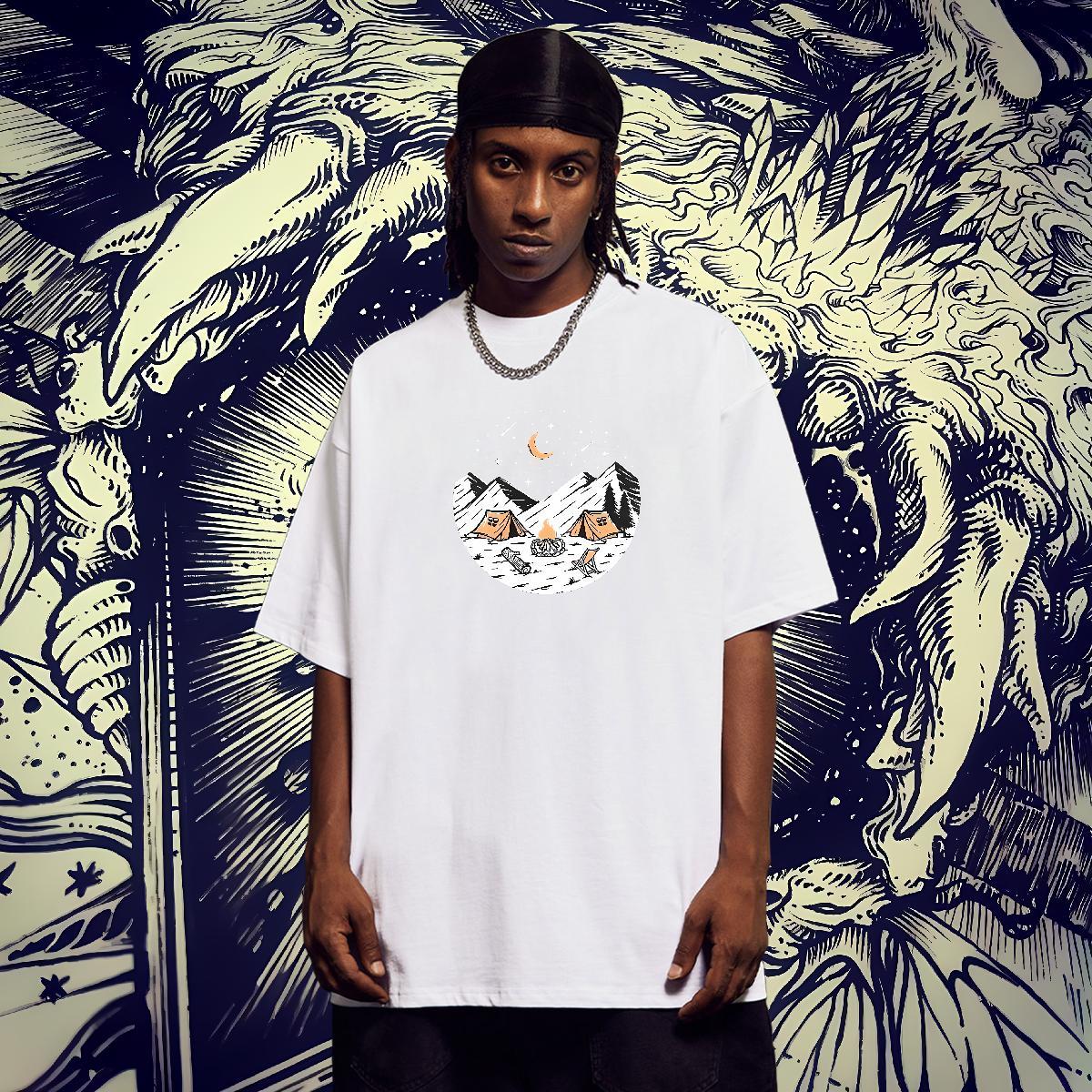 Popular Mens Tshirts 100% Cotton 230g High Street Hip Hop mountains Customized Print O Neck Short Sleeves DIY Customized T-Shirts for Men Clothes