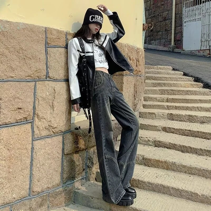 Womens Blue Y2k Jeans Baggy Harajuku Aesthetic Oversize Denim Trousers Vintage Jean Pants Japanese 2000s Style Trashy Clothes 240806