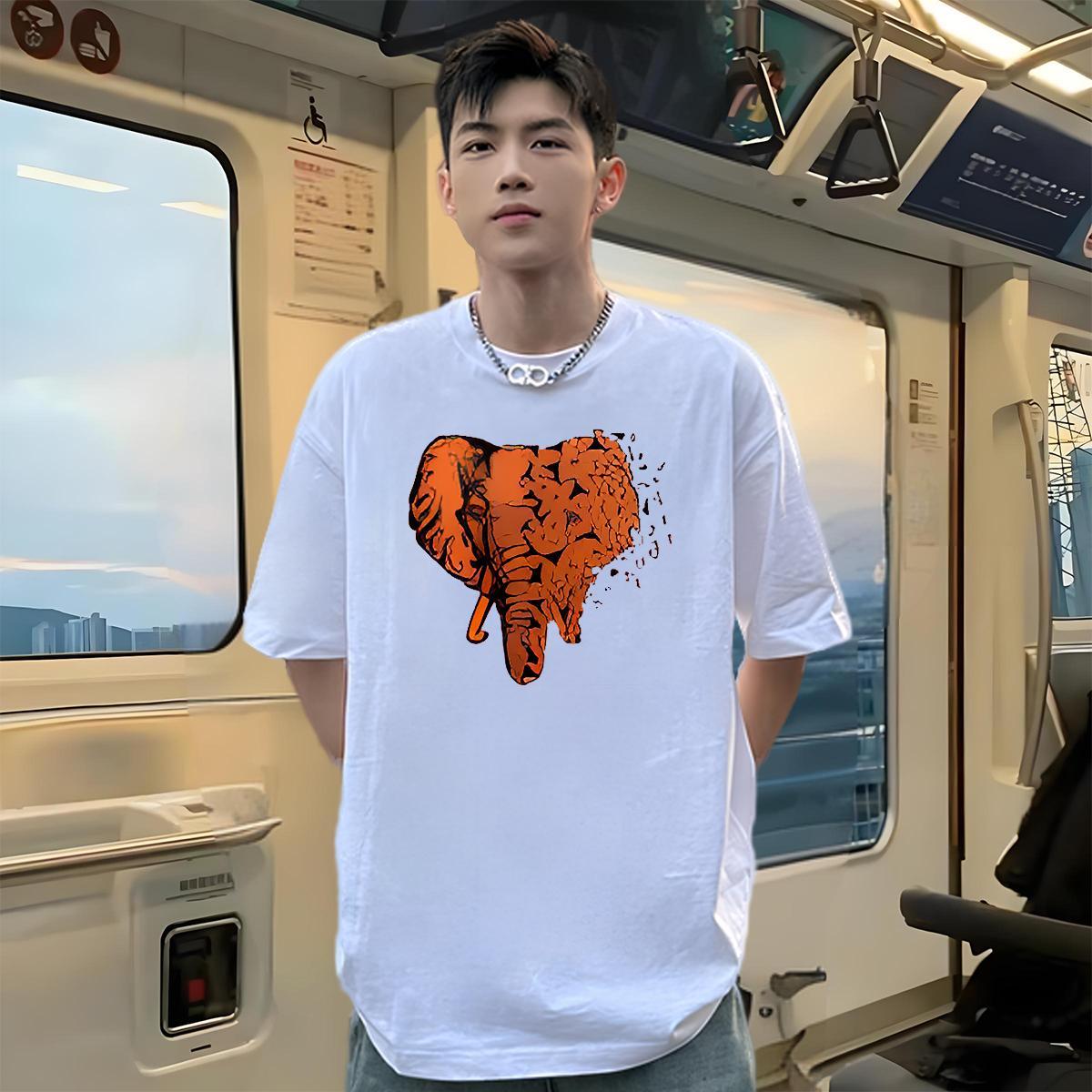 Designer Fashion Mens T Shirts 230g Pure Cotton Elephant Spring Summer Tops Shirt Breathable Short Sleeve High Quality Tshirts White Plus Size