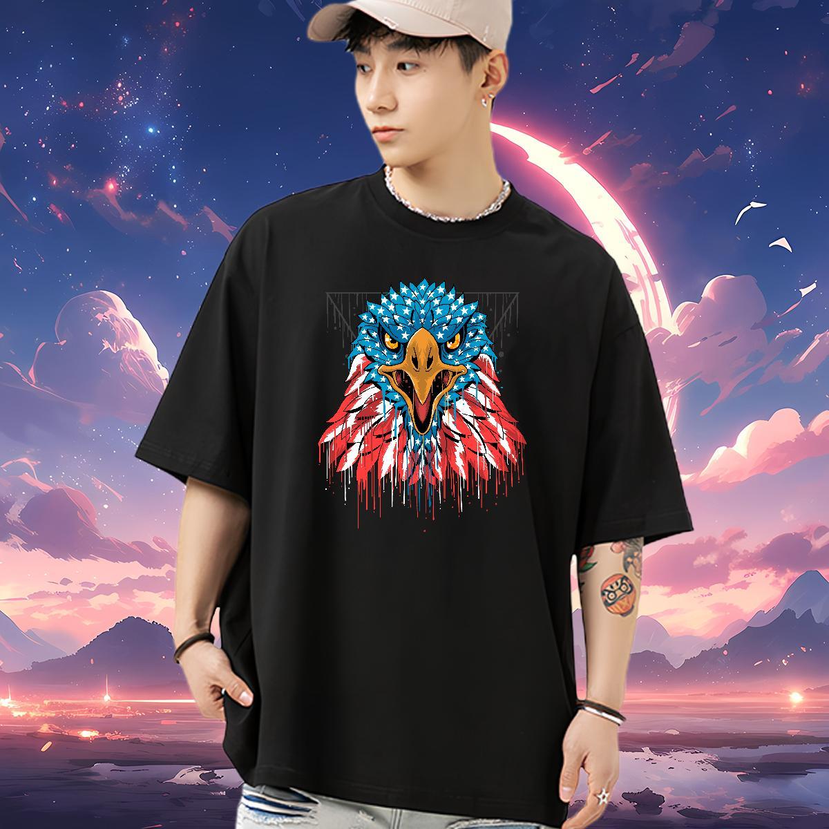 2024 T-Shirts for Men 230g Cotton eagle Anime Printing Street Top Tees Breathable Soft Designer Men Tees DIY