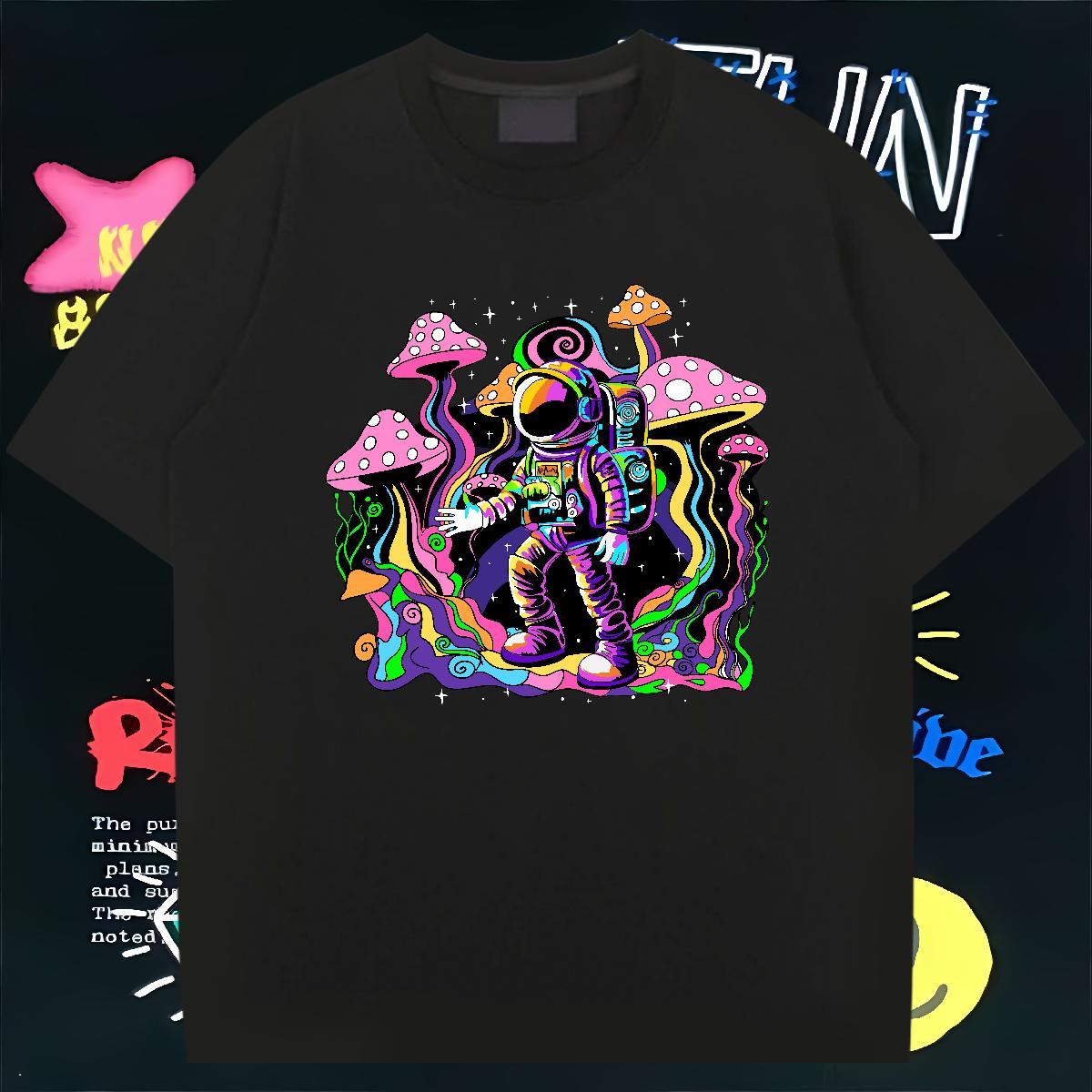 T-Shirts 230g Pure Cotton planet Summer Casual O-Neck Short Sleeve Skull Men Clothes T-Shirt Brand Popular Tops