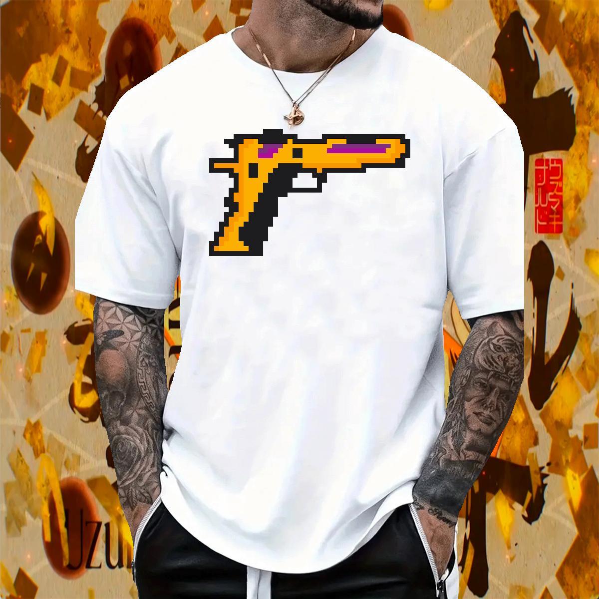 Popular Mens Tshirts 230g 100% Cotton pistol T Shirt For Man Summer Casual Breathable Black Oversized Casual New Tees