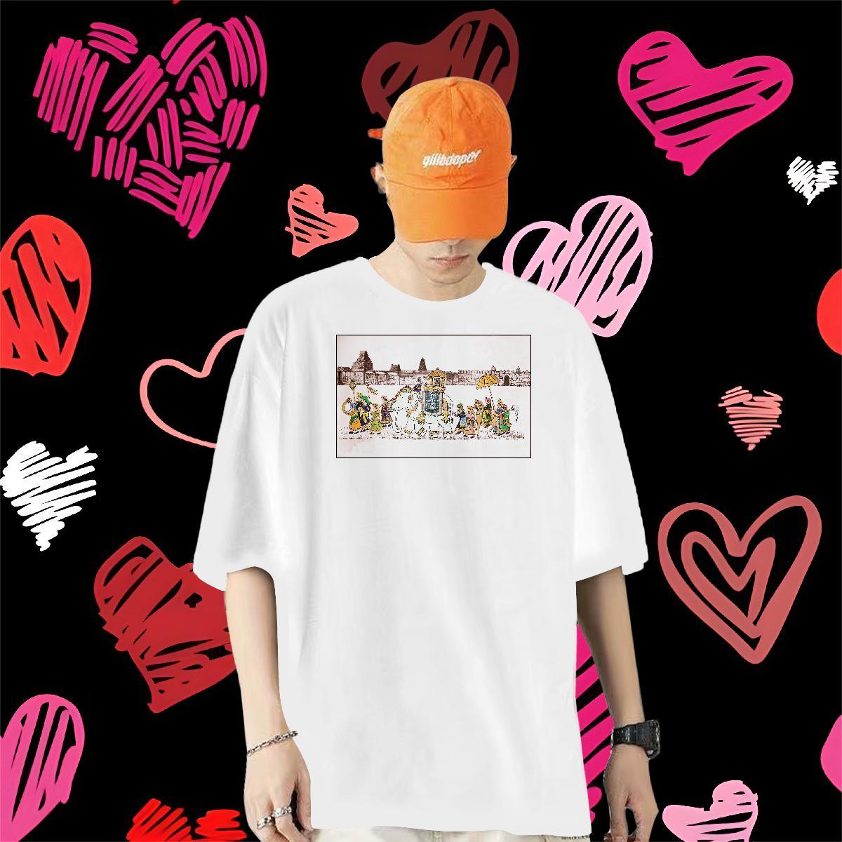 Fashion New T-Shirts for Men 230g 100% Cotton elephant High Street Hip Hop Tee Shirt O Neck Short Sleeves High Quality Men Clothes T-Shirt White Plus 