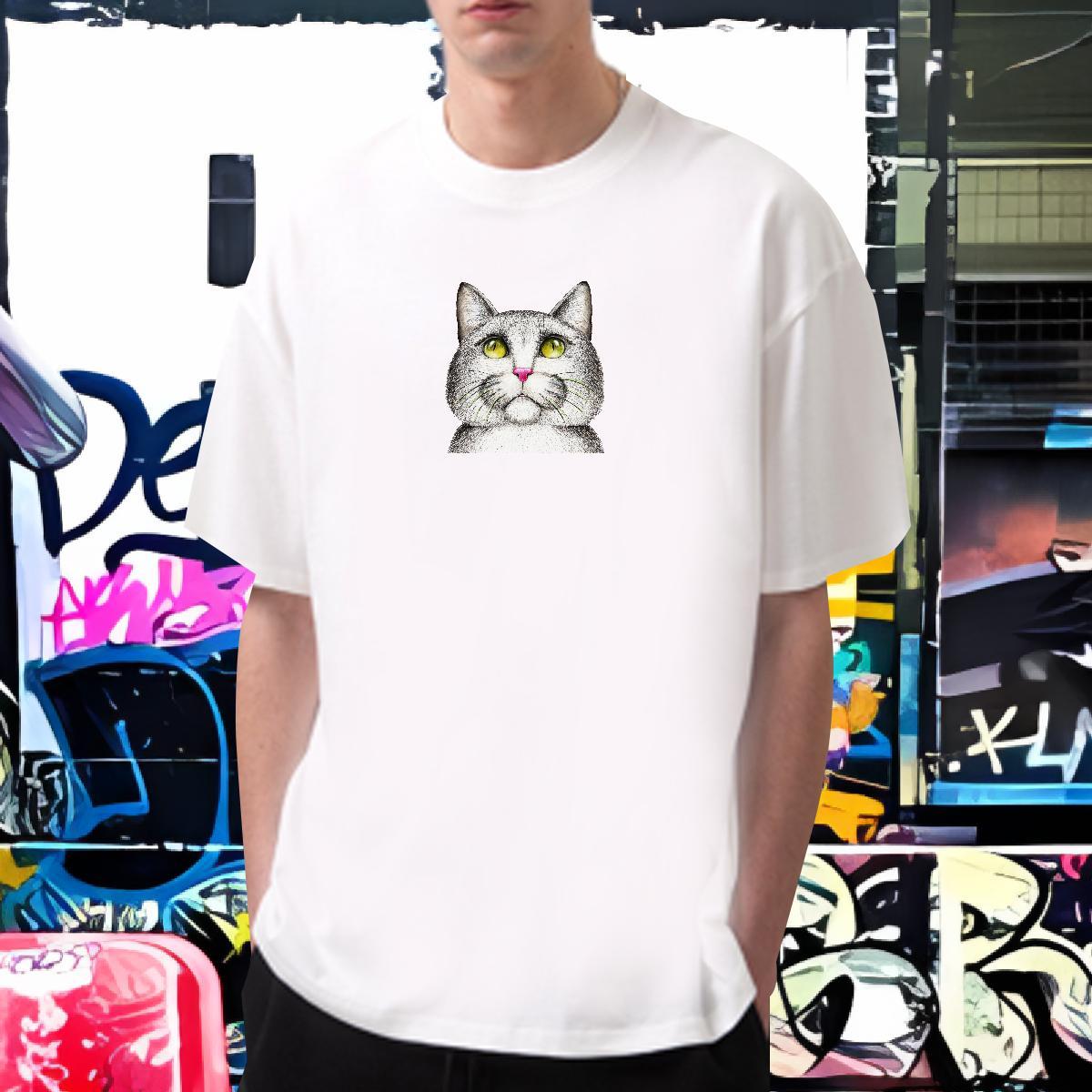 T-Shirts for Men 230g Pure Cotton cat Home Outdoor Breathable DIY Anime Mens Tshirts Factory Direct Comfortable Top Tees