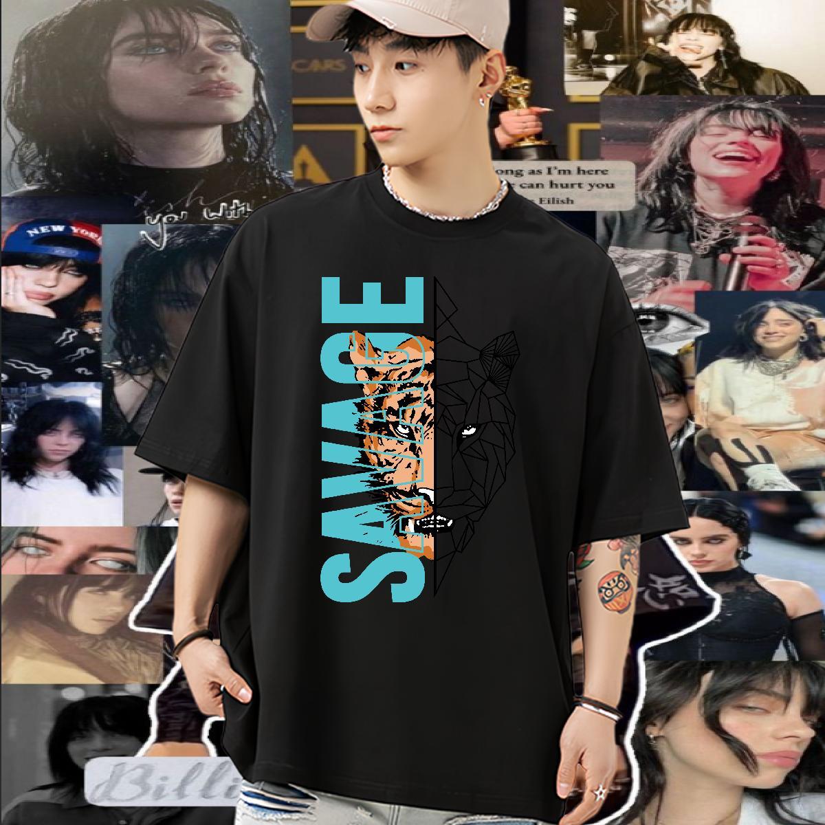 Stylist T-Shirts for Men 230g 100% Cotton tiger Casual Tee Shirt Crew Neck Breathable Brand Men Clothes T-Shirt Custom Big Size