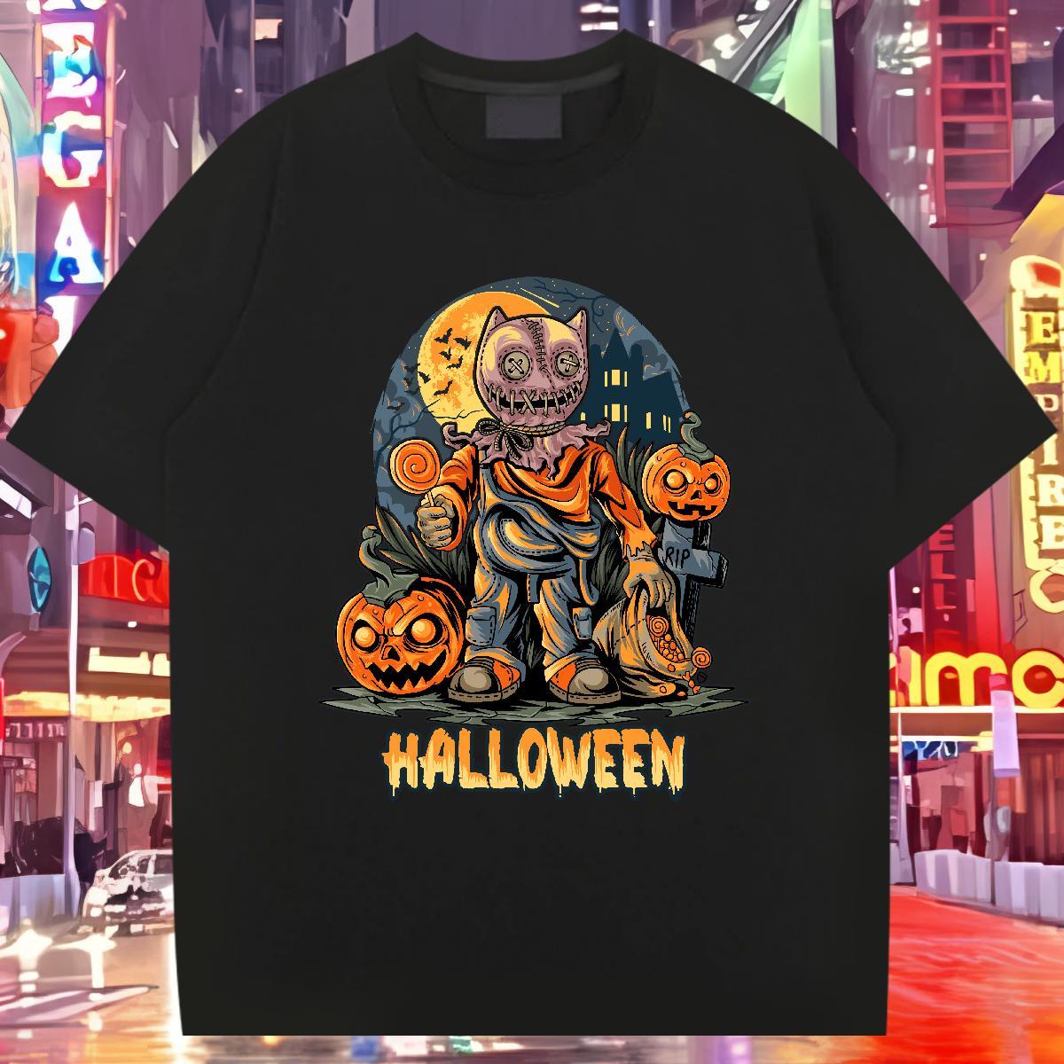 T Shirts Men 230g Pure Cotton monster Beach Breathable Short Sleeve Anime Men Tshirts New Unisex Tops