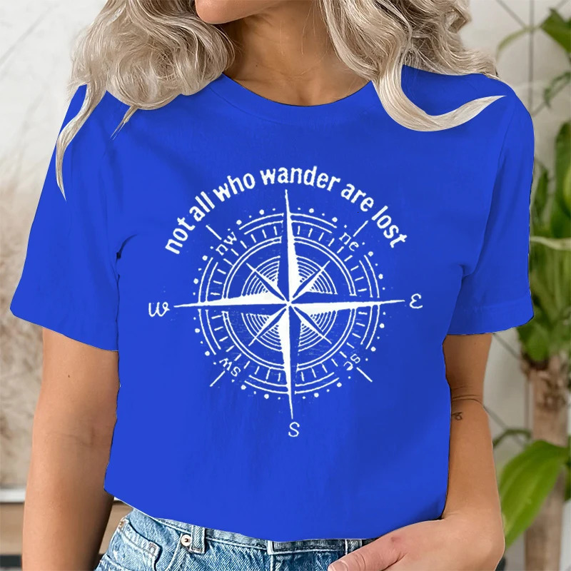 Compass Not All Who Wander Are Lost Print Women Casual T-Shirt Women Summer Harajuku T Shirts Girl Casual Fashion Travel Clothes 240806