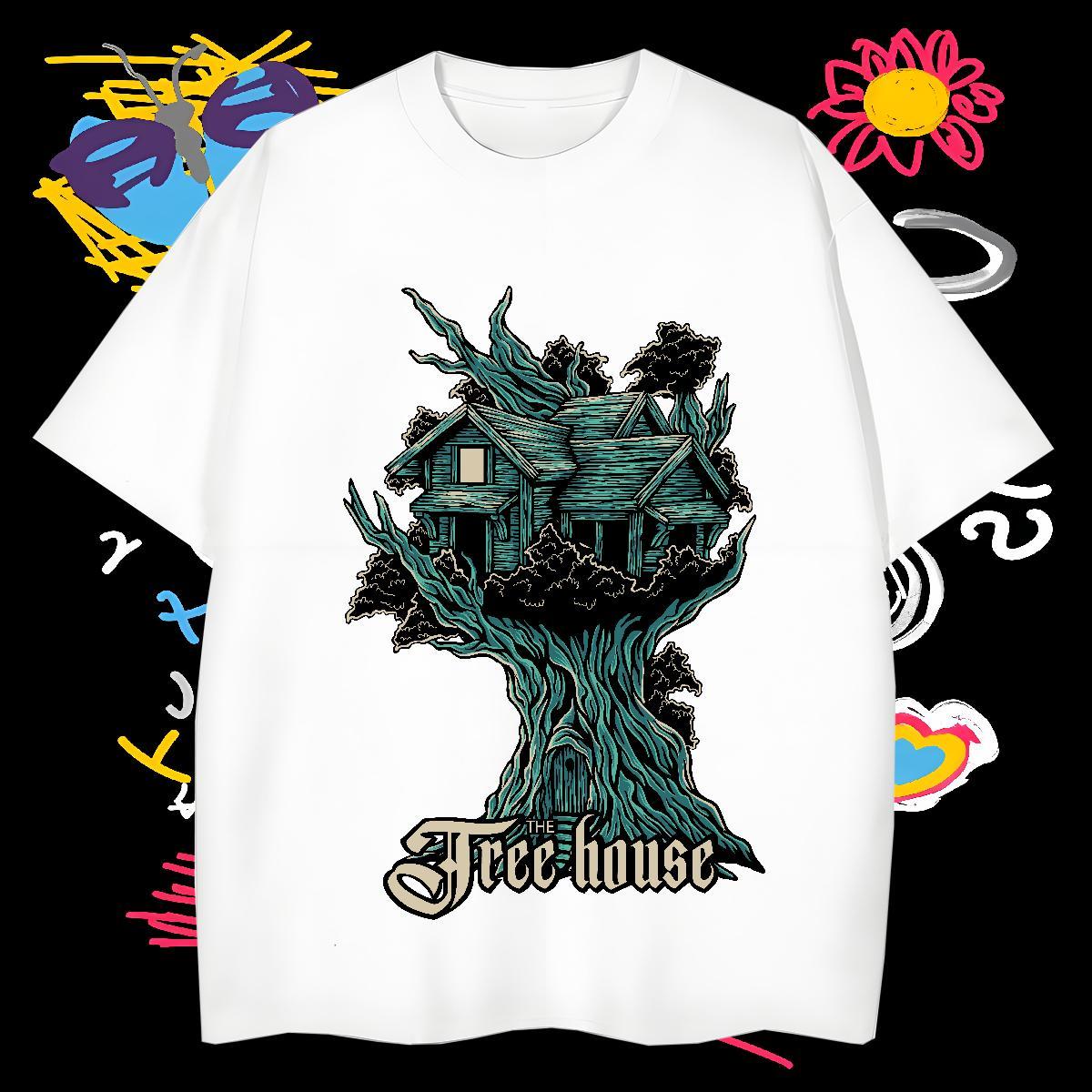 2024 Designer T-Shirts 230g Cotton tree Hip Hop Street Polos Breathable Short Sleeve Cool Design Men Tshirts Black White