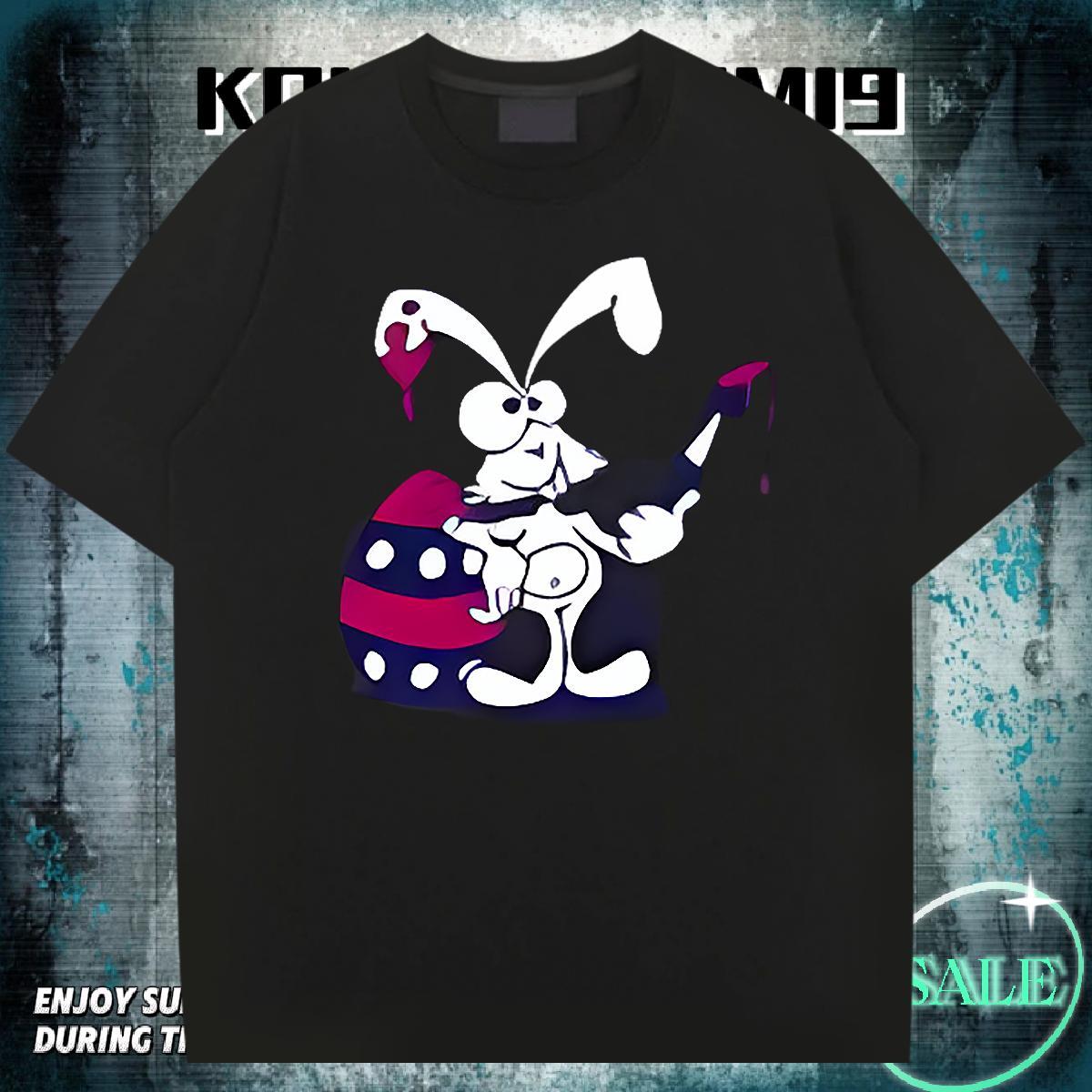 Loose Fit Mens Tshirts 100% Cotton 230g Daily Wear rabbit Cartoon Print Breathable Short Sleeve Casual New Men T Shirts Clothings