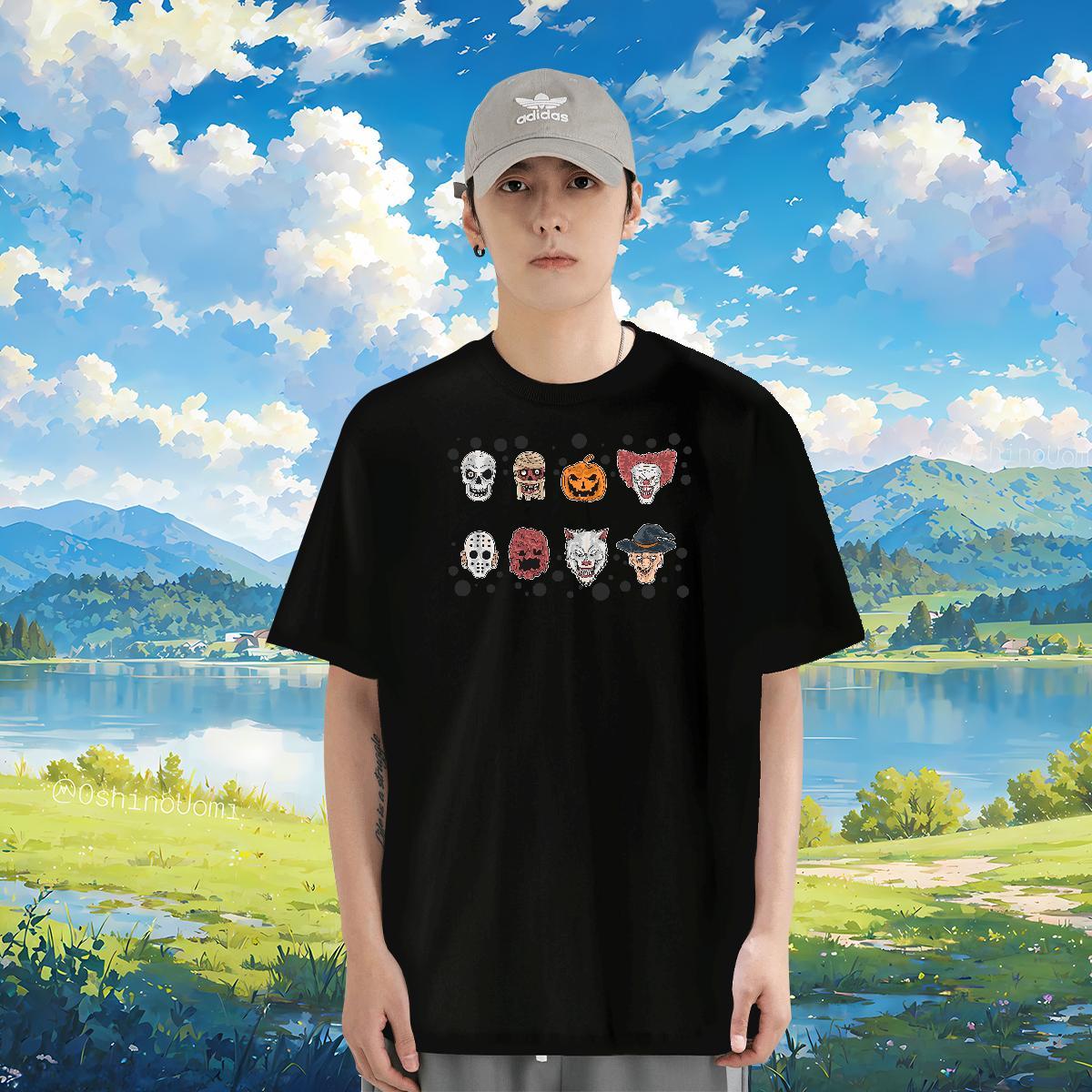 Mens T Shirts 100% Cotton 230g Halloween Street Wear Short Sleeve O-Neck Cartoon Print Tshirts DIY Customized Cool Tops Shirt