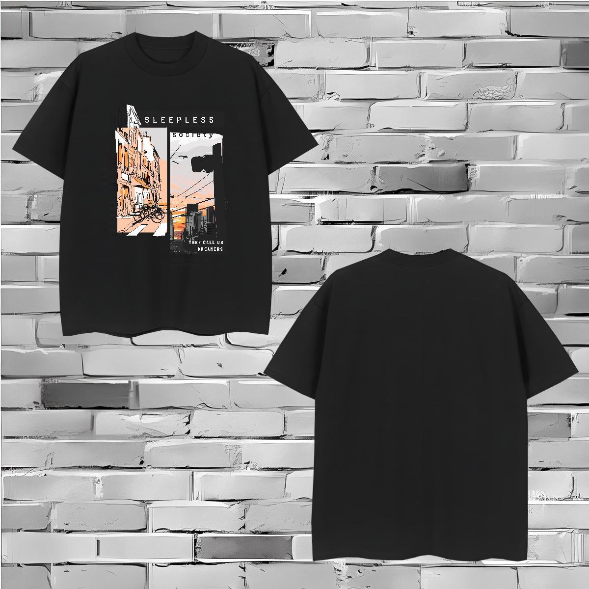 Soft Tshirt for Man Woman 230g Cotton Tall buildings, streets T-Shirts Summer Casual Breathable Crew Neck Custom Printed Customized Tshirts