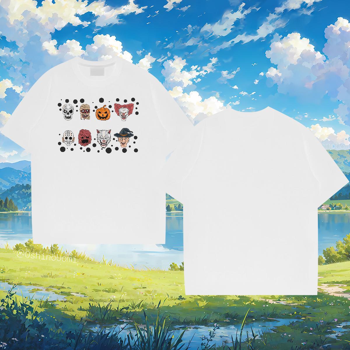 Mens T Shirts 100% Cotton 230g Halloween Street Wear Short Sleeve O-Neck Cartoon Print Tshirts DIY Customized Cool Tops Shirt