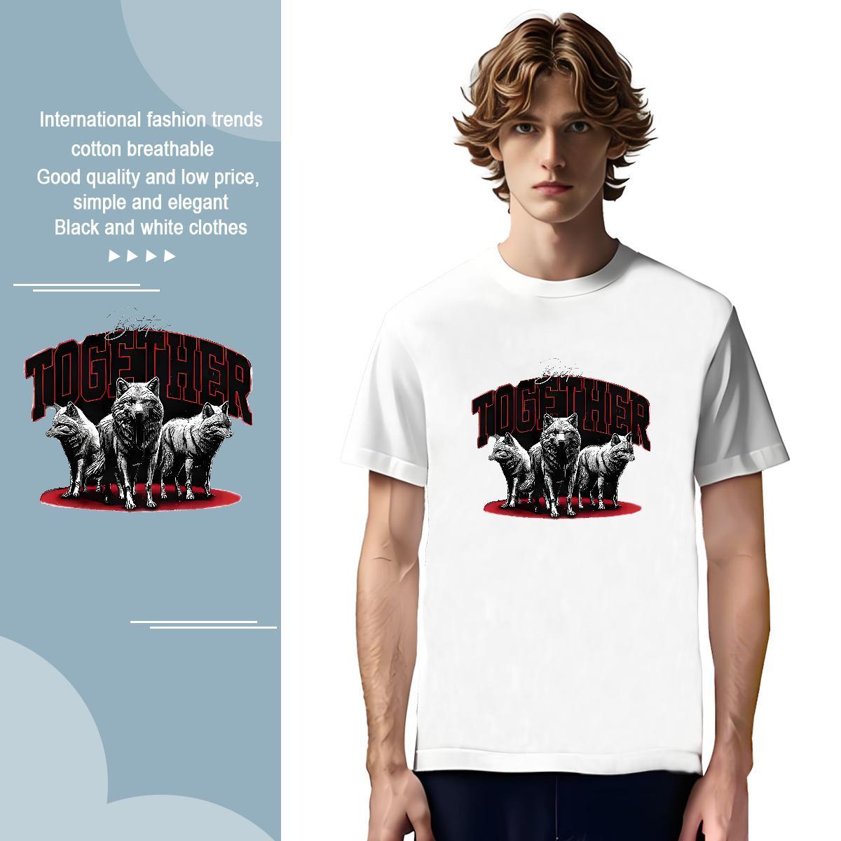 T-Shirts 100% Cotton 230g wolf Anime Printing Street Round Neck Short Sleeve Custom Anime Men Tees Designer Brand Tops