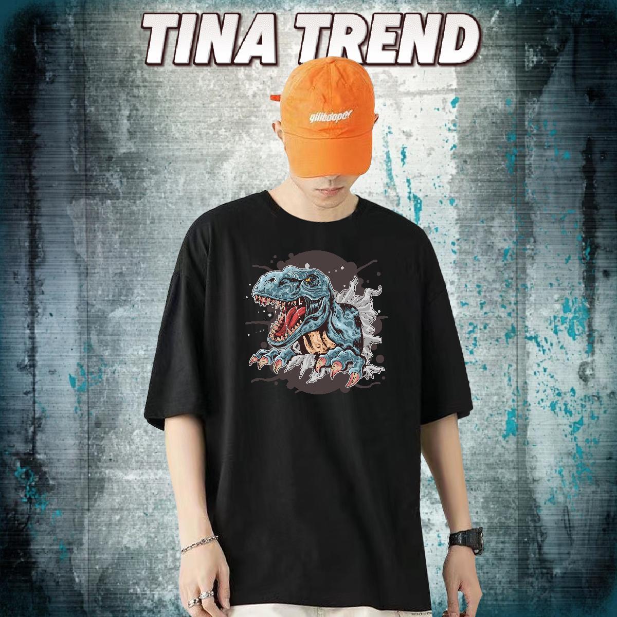 Designer Fashion T shirt 100% Cotton 230g dinosaur Street Wear Polos O Neck Short Sleeves Loose Fit Men Tops Tees DIY Logo Oversized