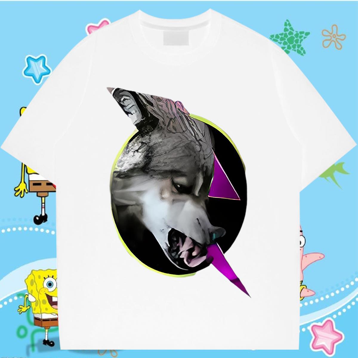 2024 New Men T Shirts 230g Cotton wolf Beach Clothes Round Neck Short Sleeve Popular Men Tshirts DIY Logo Oversized