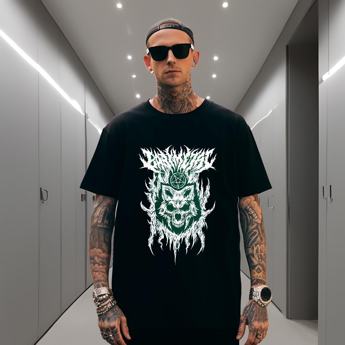 T shirt 230g Cotton wolf Outdoor Short Sleeve Soft Skull Men Tops Tees Stylist Loose Tshirts