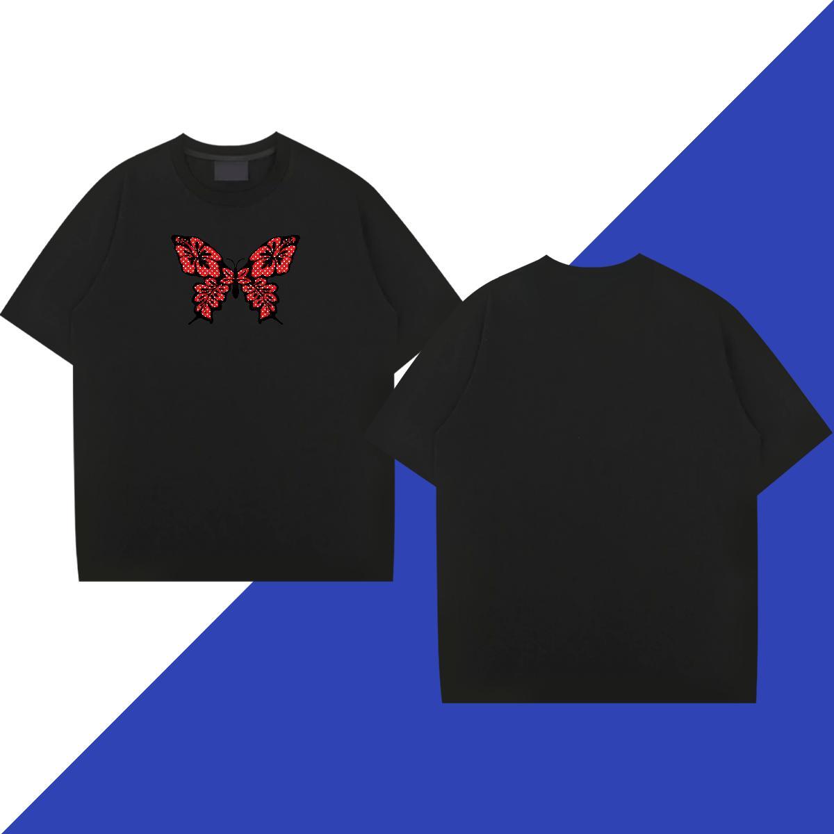 Classic Men Tops Tees 100% Cotton 230g Street wear Hip Hop Butterfly Black Oversized O Neck Short Sleeves Fashion Designer Mens T Shirts Tshirts