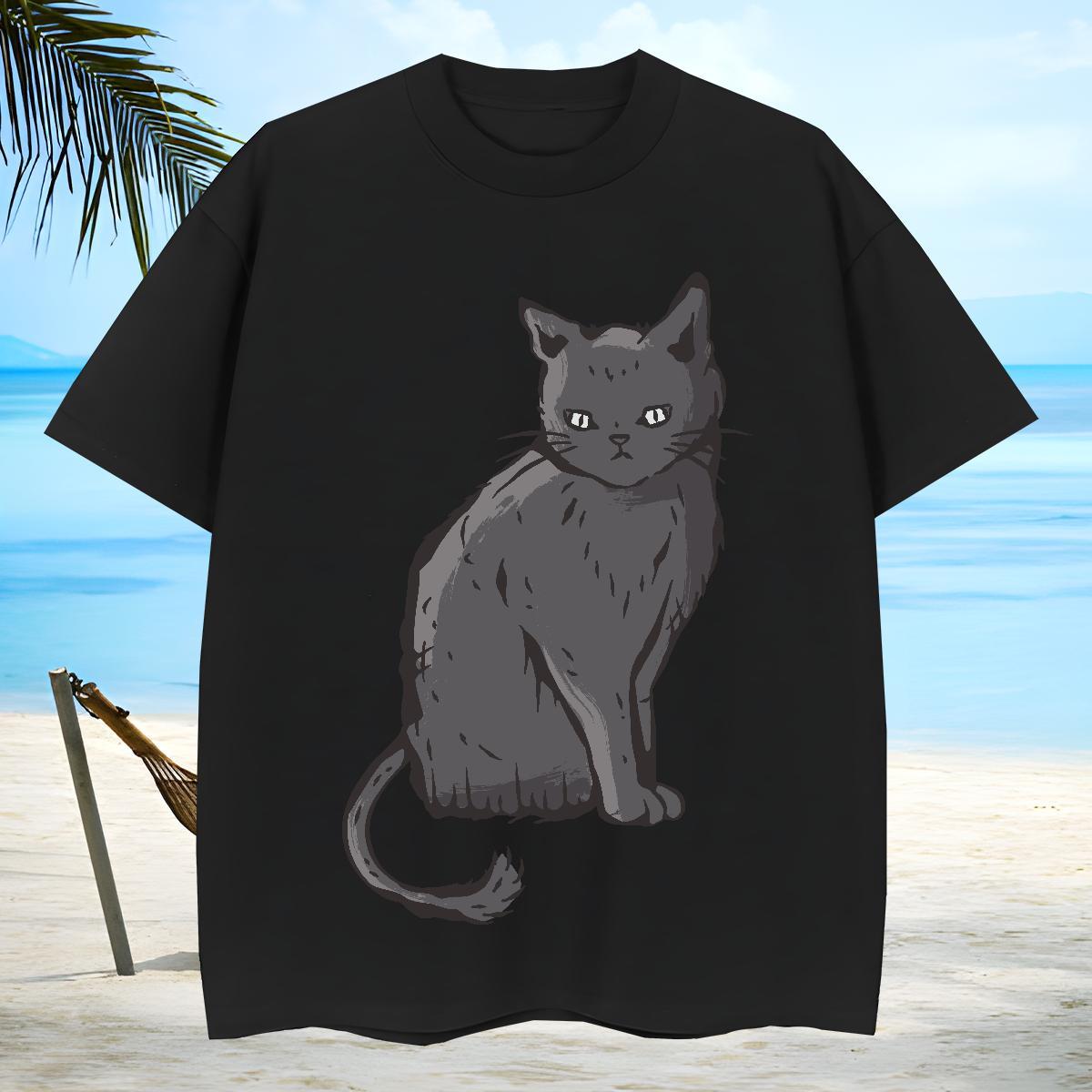 High Quality Couples T Shirts 100% Cotton 230g cat T-Shirts for Men Home Outdoor Breathable Crew Neck Cartoon Printing L-4XL New Polos