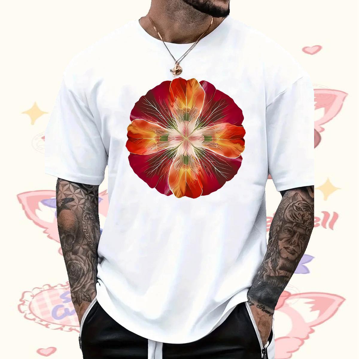 Wholesale Man T Shirts 100% Cotton 230g flower Beach Tee Shirt Crew Neck Breathable Loose Fit Men Tops Tees Custom Print Plus Size