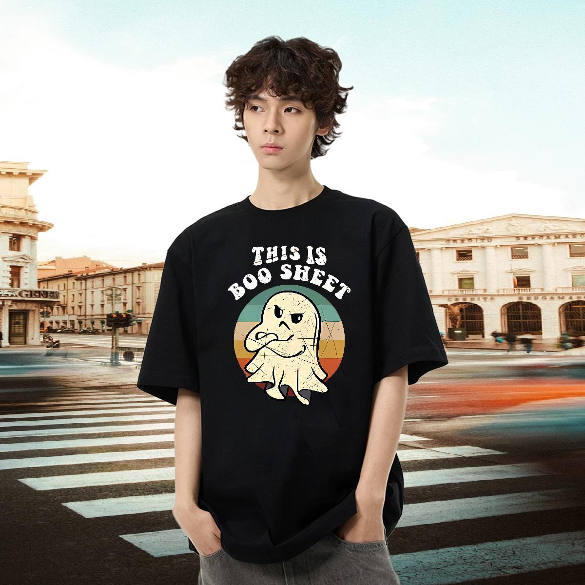 Fashion T-Shirts for Men 230g 100% Cotton halloween Daily Outfit Top Tees O-Neck Short Sleeve Wholesale Couples T Shirts Custom Print Oversized