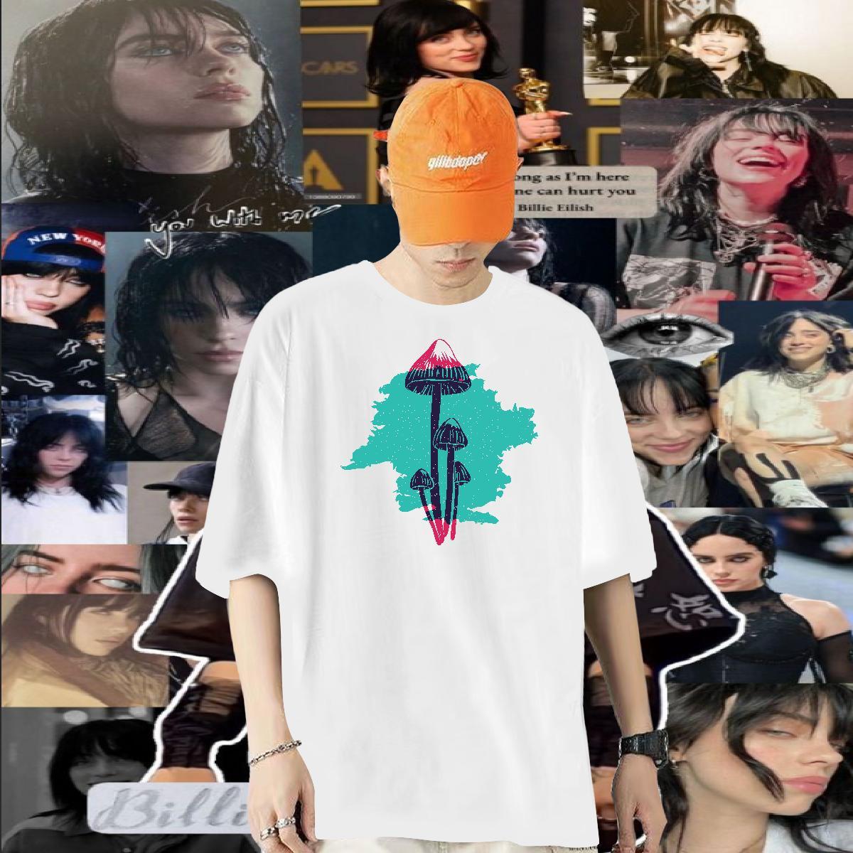 Fashion Design Mens T Shirts 100% Cotton 230g mushroom Street Casual Tops Tees Short Sleeve Soft Brand Men Tees Black White