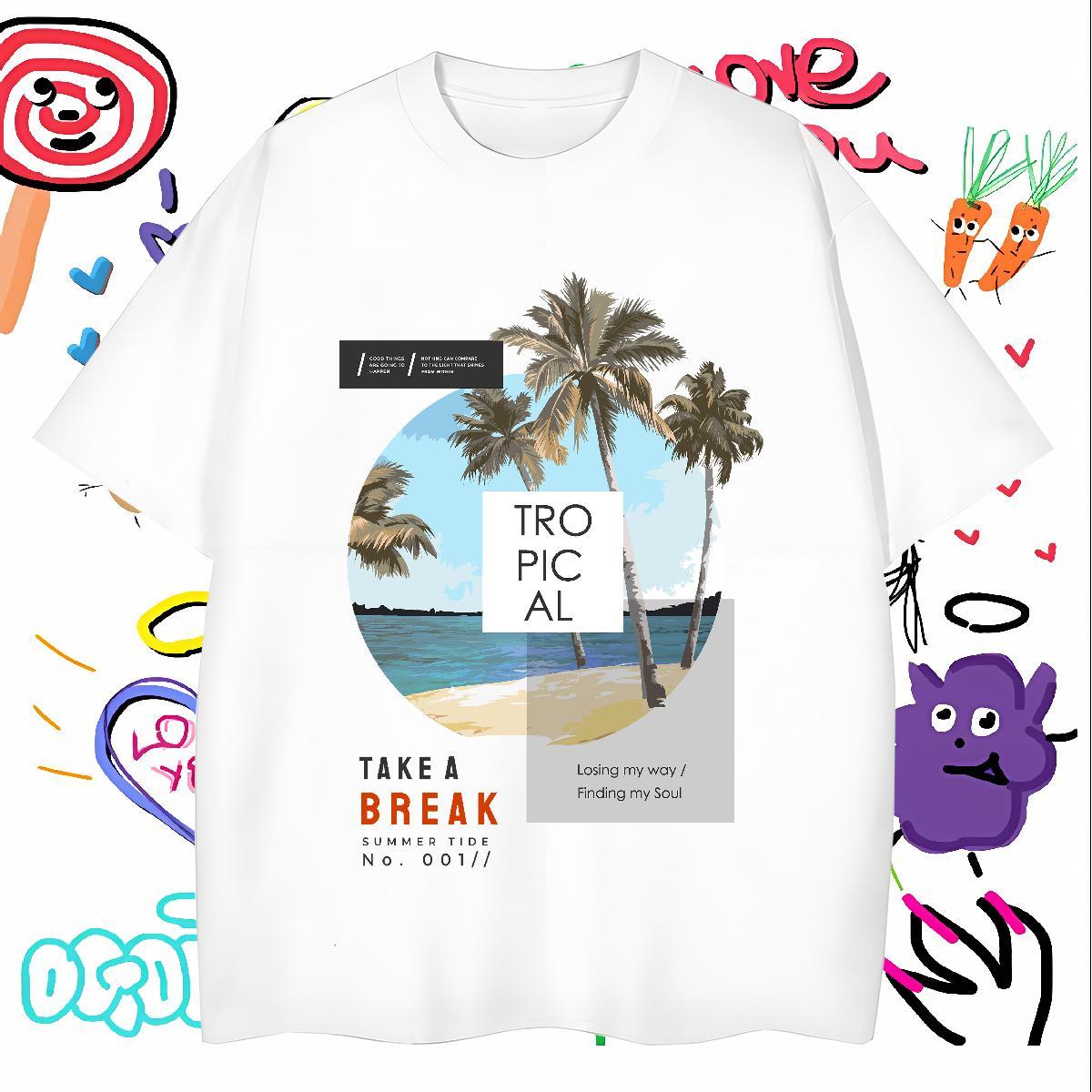 T-Shirts for Men 230g Cotton tree Anime Printing Street Breathable Short Sleeve DIY Printed Men Clothes T-Shirt Casual New Free Shipping Top Tees