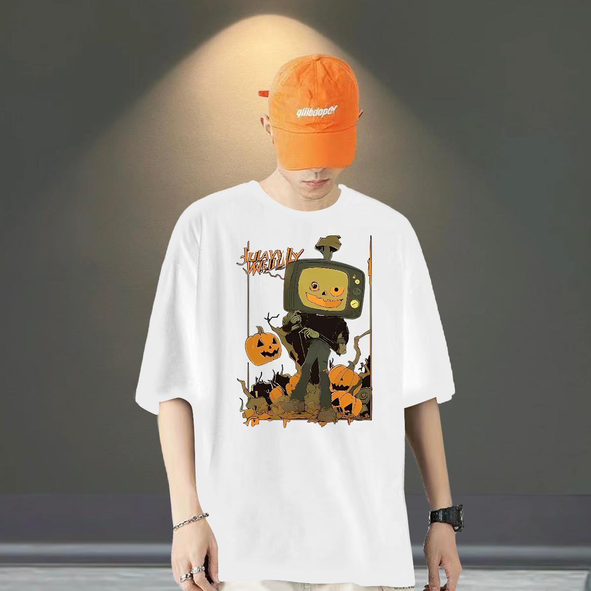 2024 DIY Mens T Shirts 100% Cotton 230g pumpkin Spring Summer Polos Breathable Crew Neck Classic Mens Tshirts Skull