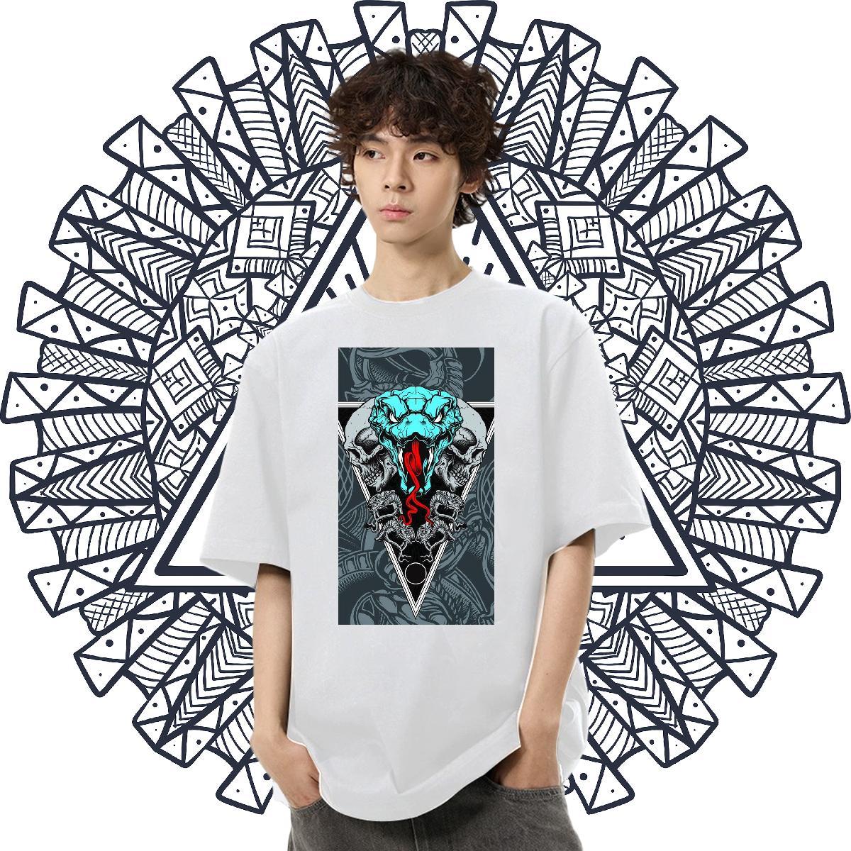 Cool Design Men Tops Tees 230g Cotton Sports Casual snake Cartoon Printing L-4XL Breathable Fashion Casual T-Shirts Top Tees