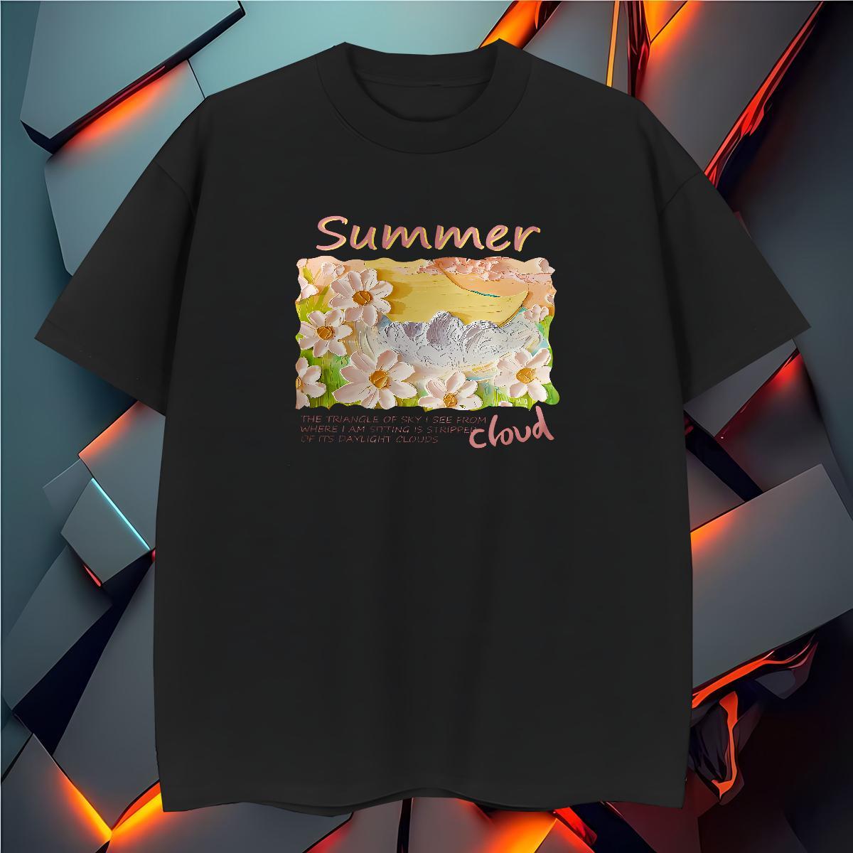 Man T Shirts 230g Cotton flower Daily Outfit Breathable Crew Neck Black Oversized Men Tops Tees Stylist Cool Wear