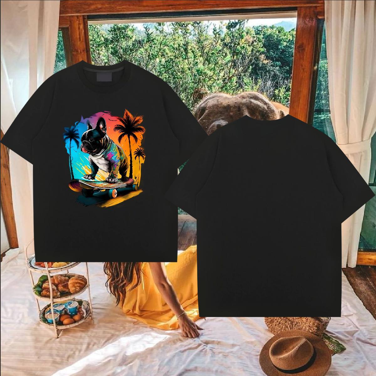 Classic Casual T shirt 230g Cotton French Bulldog Sport Tops Shirt Short Sleeve Soft Unisex Couples T Shirts Custom Printing