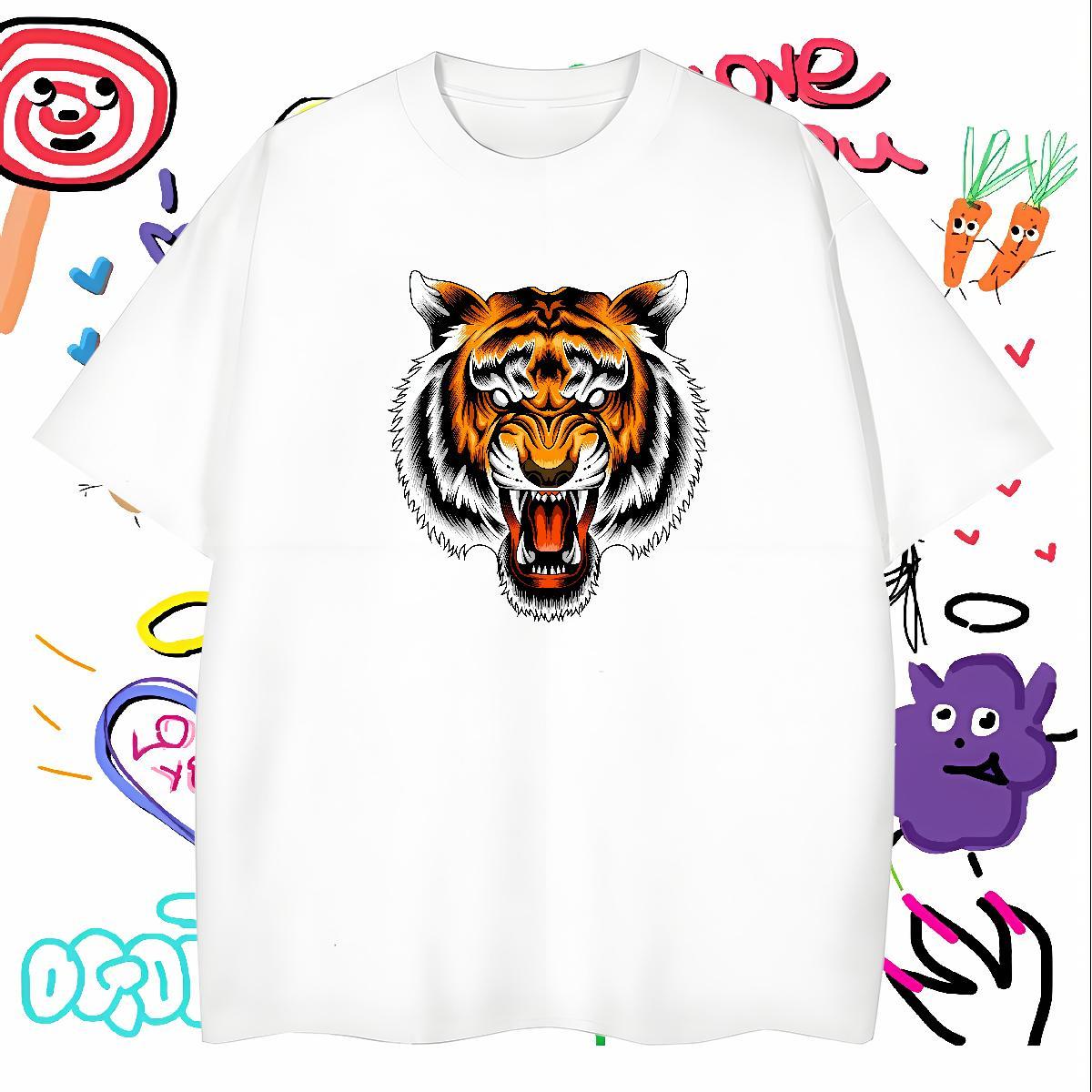 Men T Shirts 100% Cotton 230g tiger Beach Breathable Crew Neck Anime Men Clothes T-Shirt Custom Cool Design Tshirts