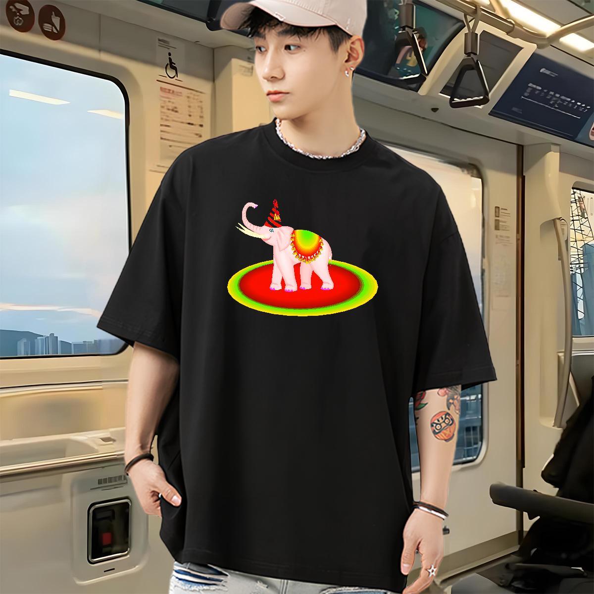 Fashion T-Shirts for Men 230g Cotton elephant High Street Hip Hop Clothings Breathable Crew Neck Classic Men Tees Graphic