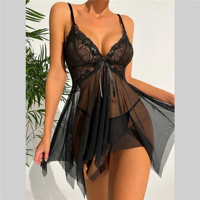 Sex Clothes Open Crotch Perspective Lace Sleepwear Erotic Hot Sexy Costumes Erotic Bodysuit Women Babydolls Dress Sexy LingerieXJ250220