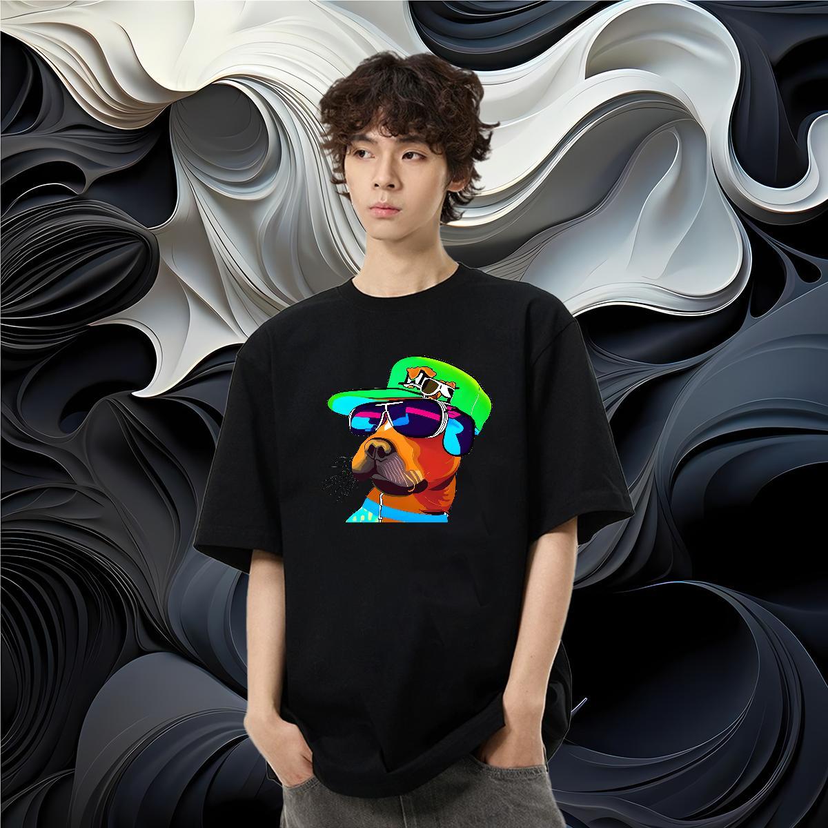 Free Shipping Mens T Shirts 100% Cotton 230g dog Summer Casual Tees Crew Neck Unisex Men Clothes T-Shirt Plus Size Custom