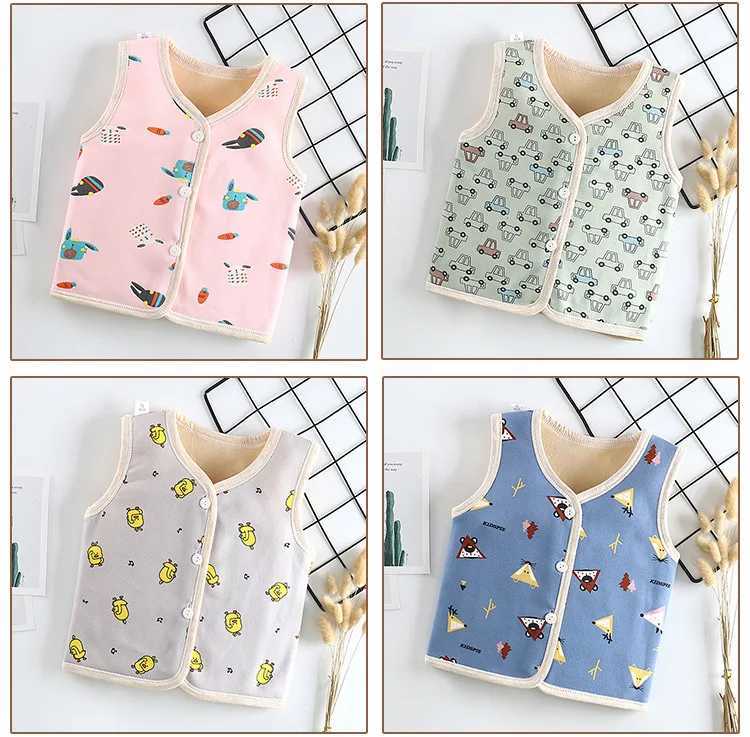 Autumn winter new double-sided baby vest plush thick childrens coat cartoon cute girl baby vestW240724