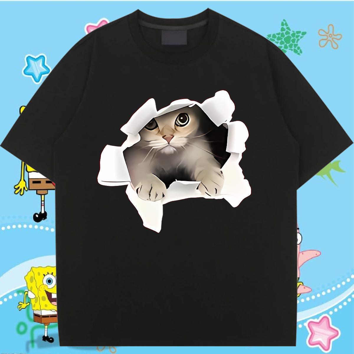 Lady Women T Shirts Crew Neck Breathable Unisex Tshirts Oversized cat Beach 230g Pure Cotton Designer Tees