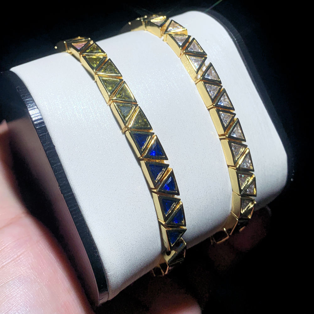 2024 New Fashion Women Jewelry Gold Plated Geometric Triangle CZ Cubic Zirconia Stretchy Stretch Tennis Bracelet 43b9