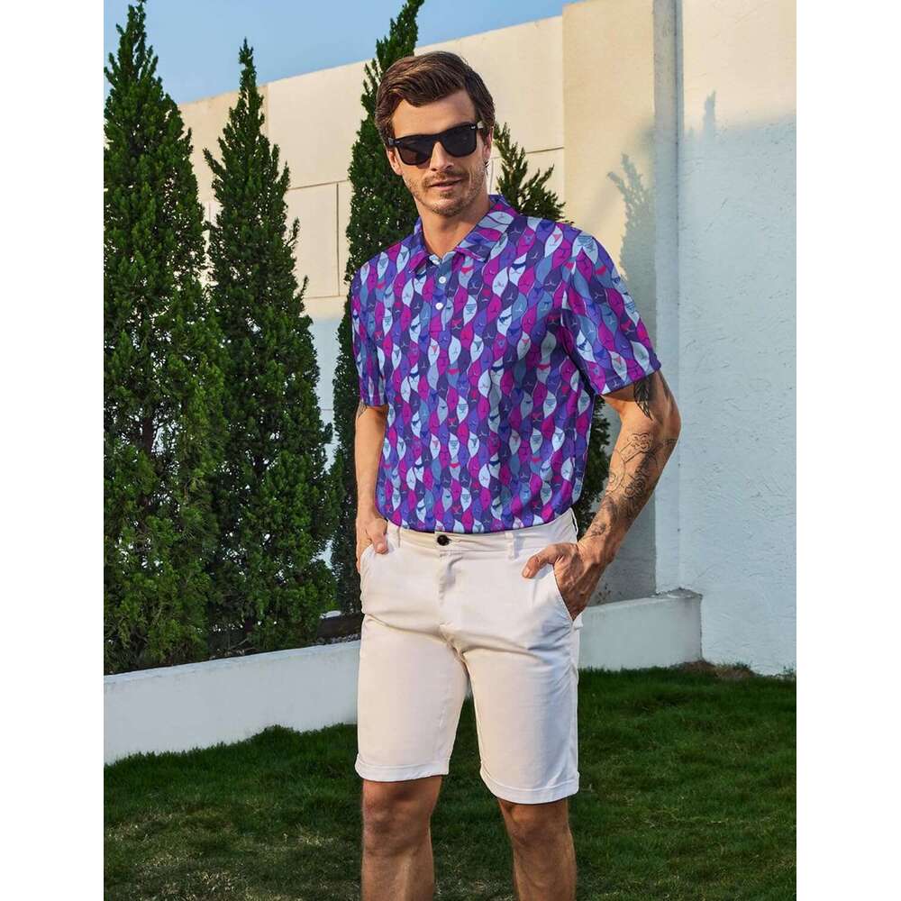 Fashion Mens Polo shirt Short Sleeve Hawaiian Golf Shirts Men Dry Fit Print Performance Moisture Wicking Polo Shirt for Summer Casual tops summer Free