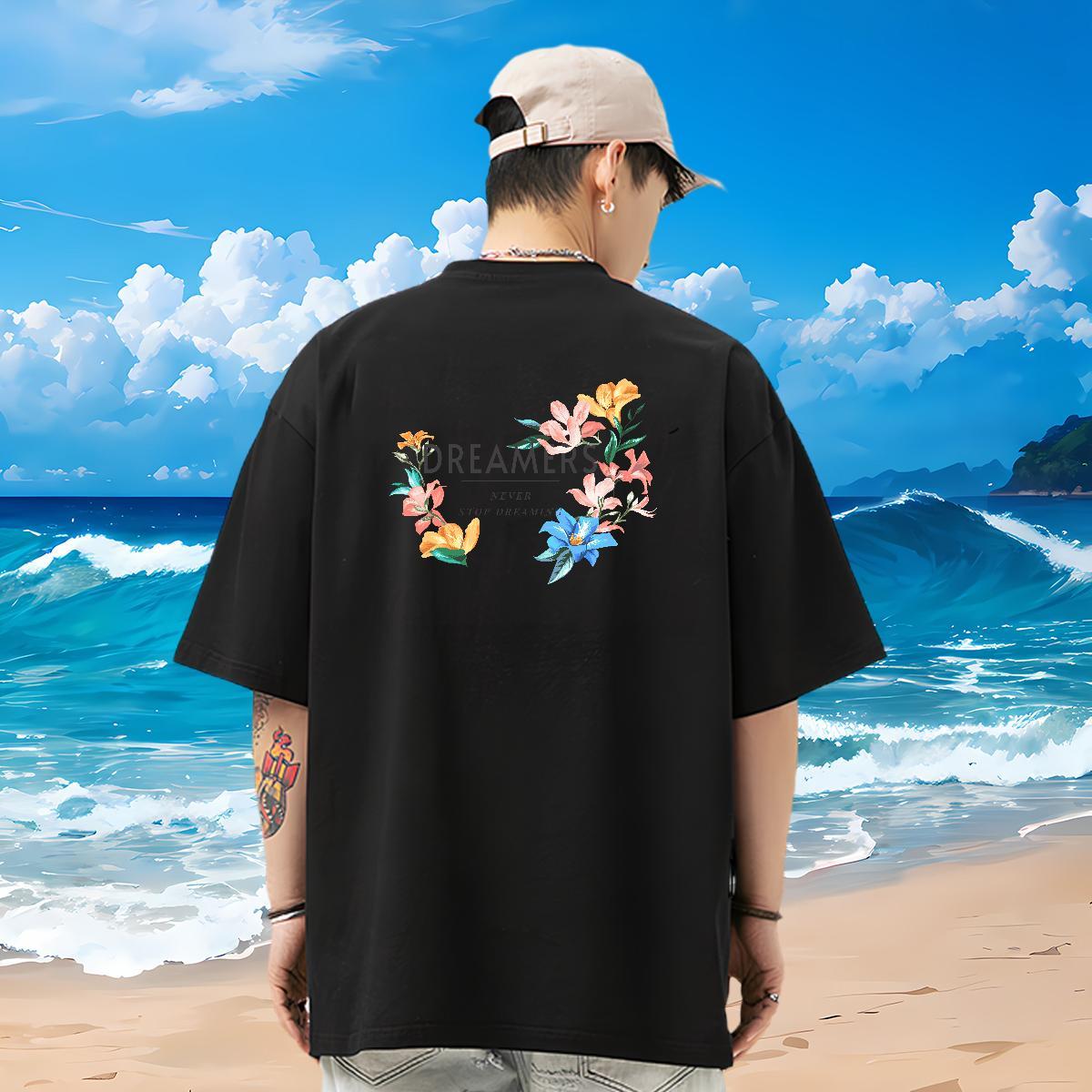 Factory Direct Man T Shirts 230g 100% Cotton flower Daily Outfit Tee Shirt Breathable Crew Neck Designer Men Tshirts Customized Print