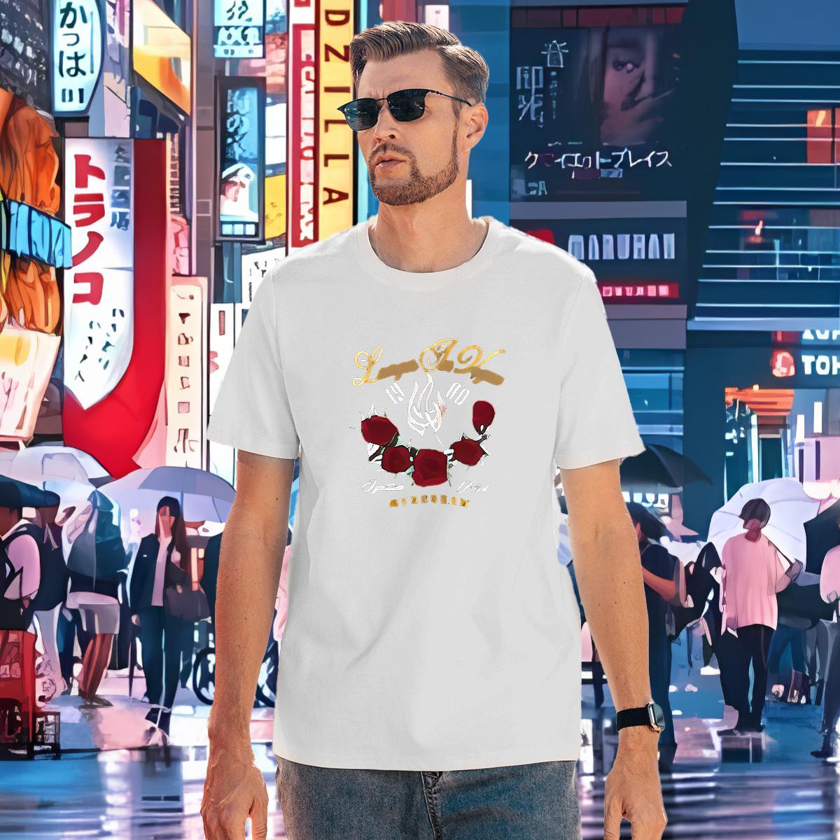 Brand Mens T Shirts 100% Cotton 230g ROSE Casual Beach Top Tees Short Sleeve O-Neck Designer Men Tshirts Plus Size Cartoon