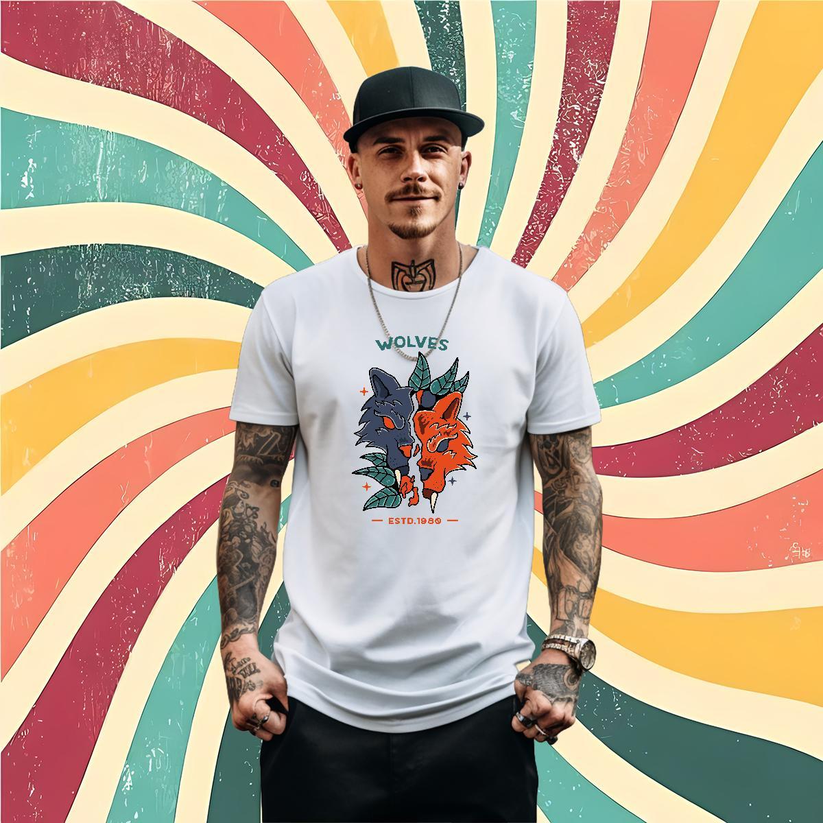 Fashion T-Shirts 100% Cotton 230g wolf Anime Printing Street Clothes Breathable Soft Designer Men Clothes T-Shirt Oversized