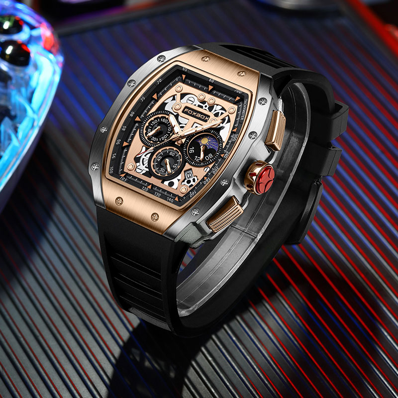 LIGE Men's quartz watch High-end wine barrel watch Multi-functional waterproof watch men's leisure sports watch